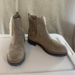 Unilady Shoes Women 10 Brown Taupe Faux Suede Winter Chelsea Boots Fuzzy Accents